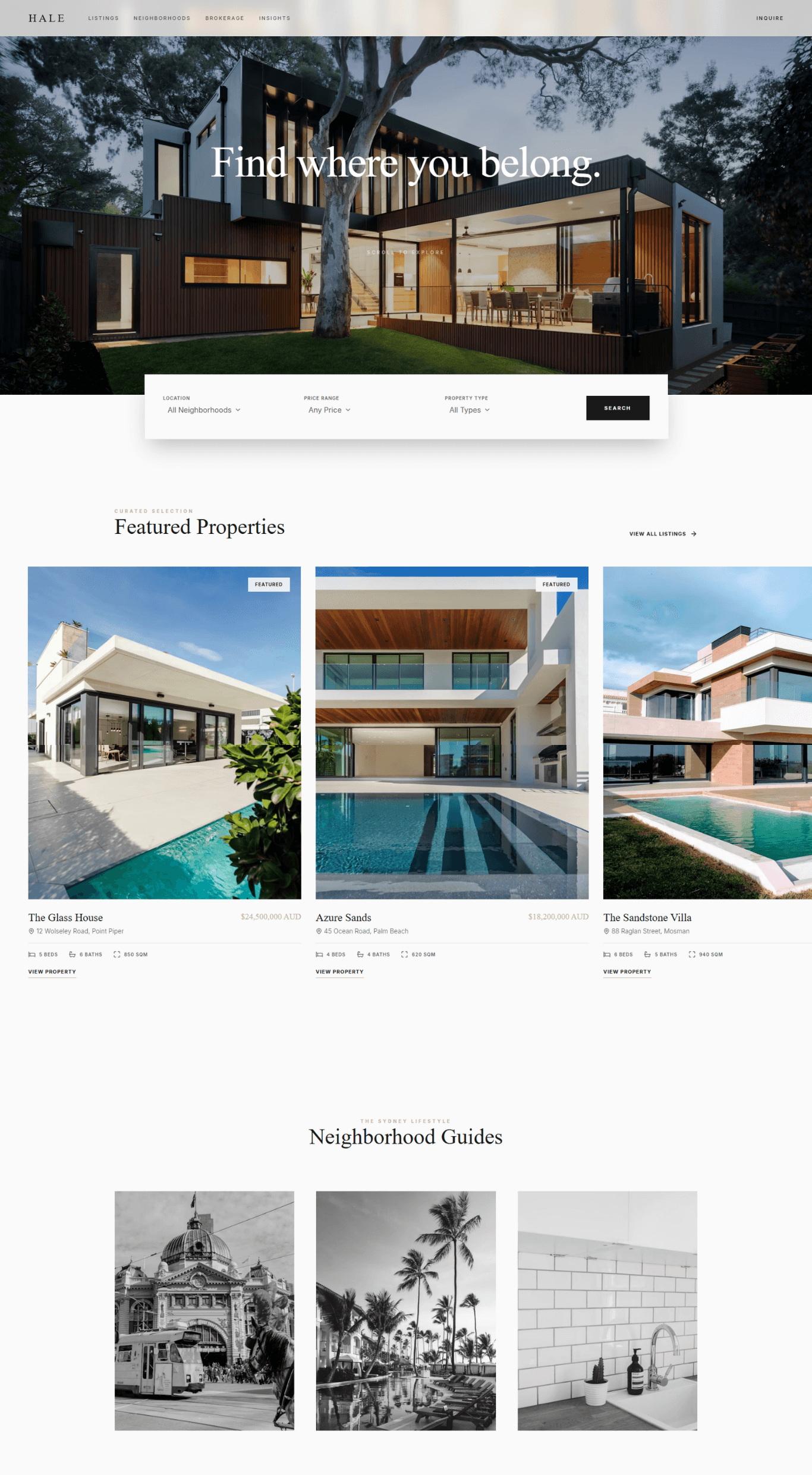 Hale — Real Estate website concept